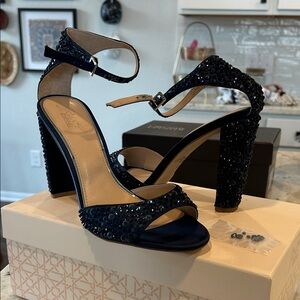 Badgley Mischka Navy Blue Embellished Heels